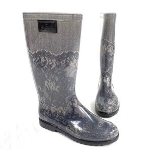 Valentino Garavani Blue Blush Lace Printed Rain Boots - Luxury and Elegance